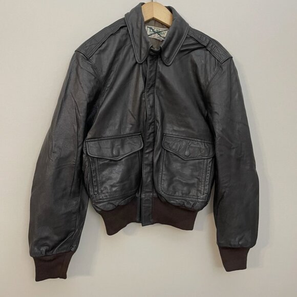 LL Bean Leather Bomber Flight Jacket Size 38 M Brown Goatskin - Picture 1 of 15